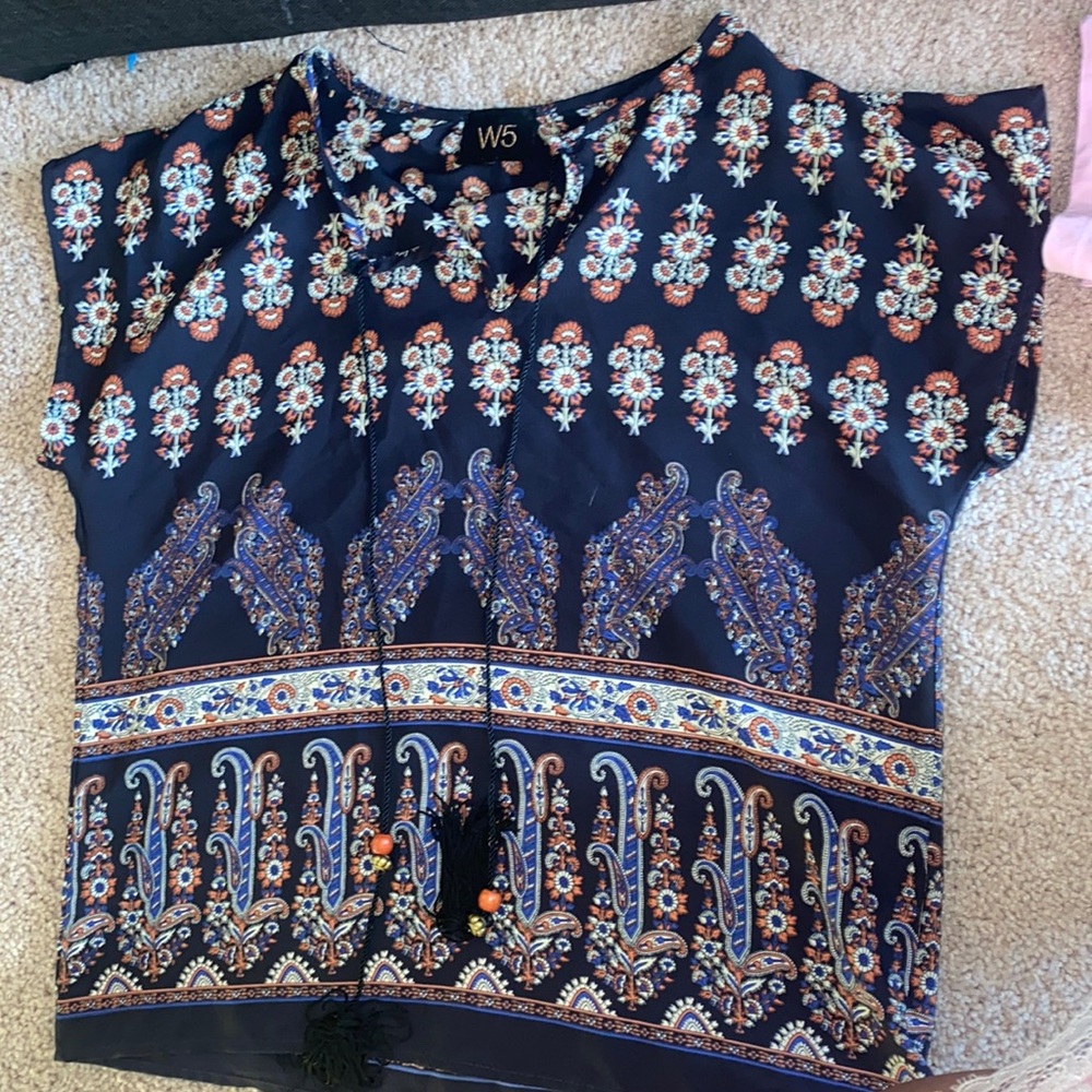Navy Blue Paisley Blouse